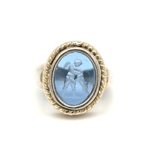 Italy intaglio blue glass - italy, 18k
