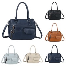 Women's Spacious Grab Handle Handbag Front Pocket Ladies Crossbody Shoulder Bag