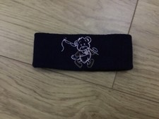 CHILDS NAVY BLUE WOLLEN RETRO SKI HEADBAND WITH TEDDY BEAR MOTIFF