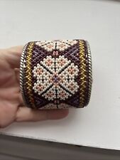Native American Beaded Silver Cuff Bracelet Exquisite 