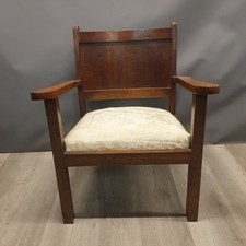 Antique Art Deco Arts and Crafts Wooden Armchair with Upholstered Seat
