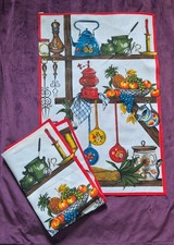 Pair of Vintage Folk Art Kitchenalia Tea Towels