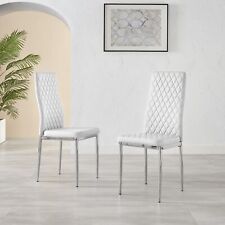 6x Milan White Chrome Hatched Faux Leather Dining Chairs - Seconds