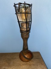 Vintage Wooden Caged Car Garage Inspection Lamp Automobilia