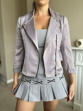 River Island Light Grey lilac Satin Waterfall zip up jacket in Size 8