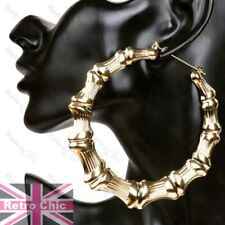 10cm JUMBO BAMBOO HOOP EARRINGS 4"big GIANT gold/silver fashion XL HOOPS metal