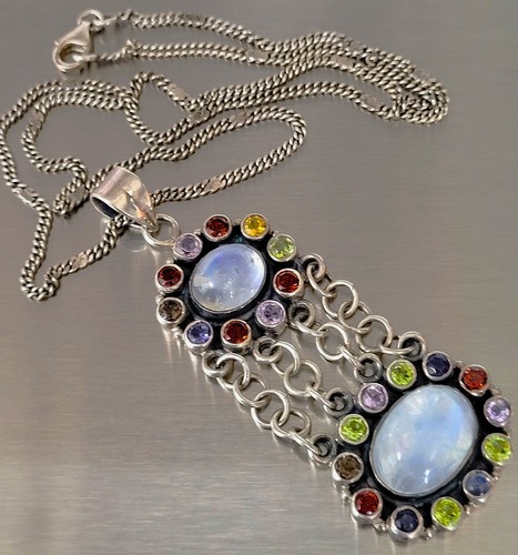 Long vintage silver moonstone - silver,