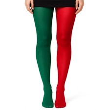 LADIES WOMENS ADULTS 1 RED 1 GREEN LEG TIGHTS FANCY DRESS UK 8-14 CHRISTMAS ELF
