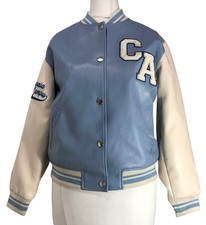 Zara California Campus Varsity Jacket Blue White Leather Size 10