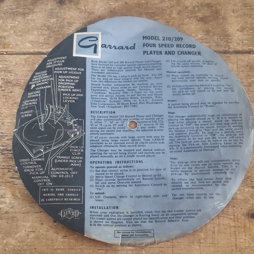 Garrard 210 209 record - record, player