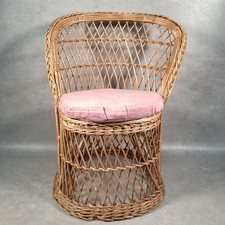 Vintage Small Wicker Rattan Peacock Chair Boho Accent Seat with Pink Cushion