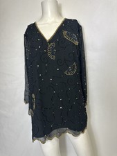 ANTTHONY ORIGINALS BLACK  SEQUIN EMBELLISHED LONG SLEEVE BLOUSE SIZE L-
