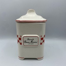 Vintage Bonne Maman French Red & White Ceramic Square Sided Biscuit Jar