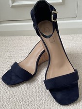 MARKS & SPENCER: Insolia Women Cork Wedge Heel Navy Blue Sandals UK Size 6 
