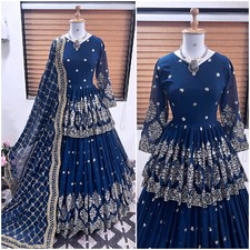 Lehanga Teal Blue Long Choli