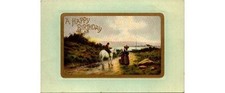 1912 Saxony ECC 48 Horse Birthday Scene Card, Equestrian, Rider, German
