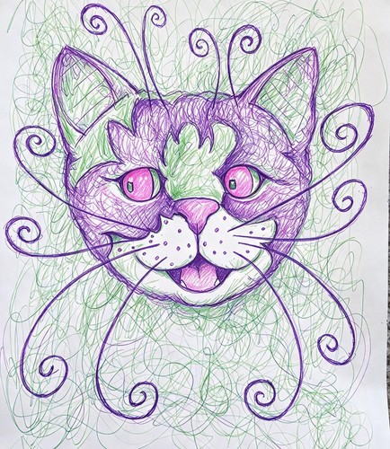 Multicolour cartoon cat - multicolour,