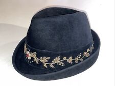 tyrolean hat, Oktoberfest Austrian, Ladies Black Brocade Vintage Jaunty Size 56