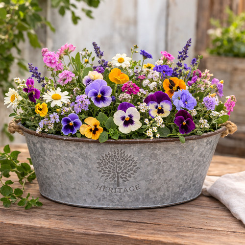 Oval zinc garden - oval, flowers