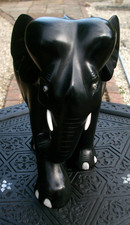 LARGE [2.75 kgs]  ANTIQUE  CEYLON EBONY  HAND CARVED WOODEN ELEPHANT