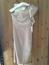 Karen Millen champagne one shoulder dress 8 with matching Coast fascinator