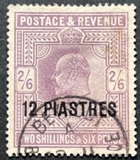 British Levant 1902 SG 11a | 12 pi on 2/6 pale dull purple | Fine used | Cat £80
