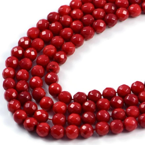Red coral 6mm beads faceted - 6mm, beads,