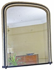 Antique 19th Century Black Ebonised and Cream Overmantel Wall Mirror – Ornate