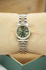Steel & Gold Rolex Ladies Datejust 26mm 79173 Custom Olive Green Diamond Dial