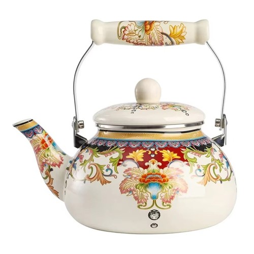 Floral enameled enamel teapot - enamel,