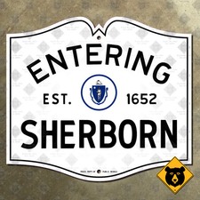 Entering Sherborn Massachusetts city limit highway marker road sign 1950 18x16