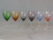 Set Of 6 Vintage Floral Etched Harlequin 80ml Port  Sherry Aperitif Glasses