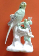 Vintage Retro 1950-70s Bird Tree Log Ceramic Budgie Parrot Novelty Floral Vase 