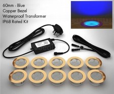 10 x 60mm LED Copper Lights Deck/Decking/Kickboard/Recessed/Kitchen - BLUE