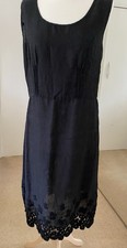 Italian Brand 120% Lino Designer Black Dress With Lace Details On Hem. 16/46