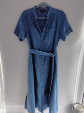 Next Linen Mix Midi Dress With Pockets And Belt Size 12 - 14