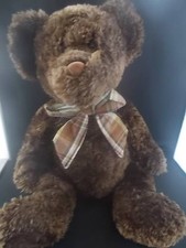 Large Tesco Soft Plush Beanie Toy Brown TEDDY BEAR Machine Washable Tartan Bow