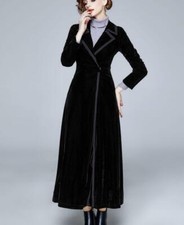 Womens Ladies Vintage Velvet Long Parka A Line Coat Elegant Maxi Jacket Casual