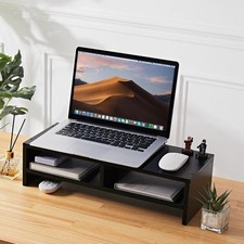 2-Tier Monitor Stand Riser with Shelf Wooden Computer Laptop Printer Organizer