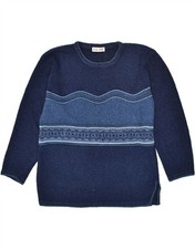 GALAXY Womens Crew Neck Jumper Sweater UK 16 Large Navy Blue Colourblock AZ06
