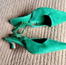 Hobbs Bright Green suede Kitten Heel Sling back shoes size UK 7