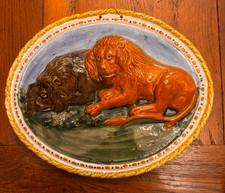 Antique rare Staffordshire Relief  Moulded  Plaque sleeping  Lions Prattware