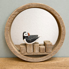 Rustic Puffin Round Mirror