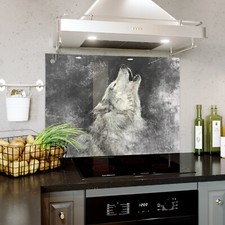 Glass Splashback Kitchen Tile Cooker Sketch Wild Wolf ANY SIZE HOLES FIXINGS