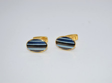 Duchamp London Men's Cufflinks , Golden-  blue stripes  design, BRAND NEW