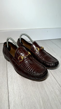 GUCCI GOLD HORSEBIT CROCODILE ALLIGATOR DARK BROWN LOAFERS 8 1/2 
