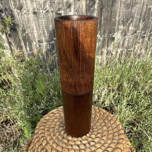 Brown ribbed wooden vase - brown,