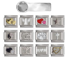 12pc Bundle inc Charm Tool Italian Charm Link 9mm Silver Fits All Italian Charms