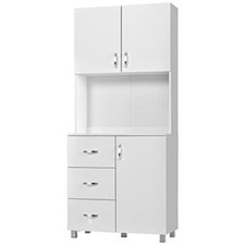 Kitchen Dresser Cabinet Tall White Pantry Unit Glass Display Storage Cupboard