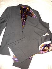 WILLIAM HUNT Savile Ro Heringbon fabric pLAPEL 3PIECE Suit Sz UK 46R"EUR 56R"w38